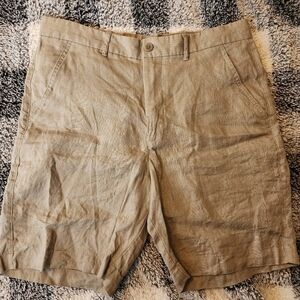 Zara Men's Flat-Front Linen-Blend Shorts in Light Khaki
